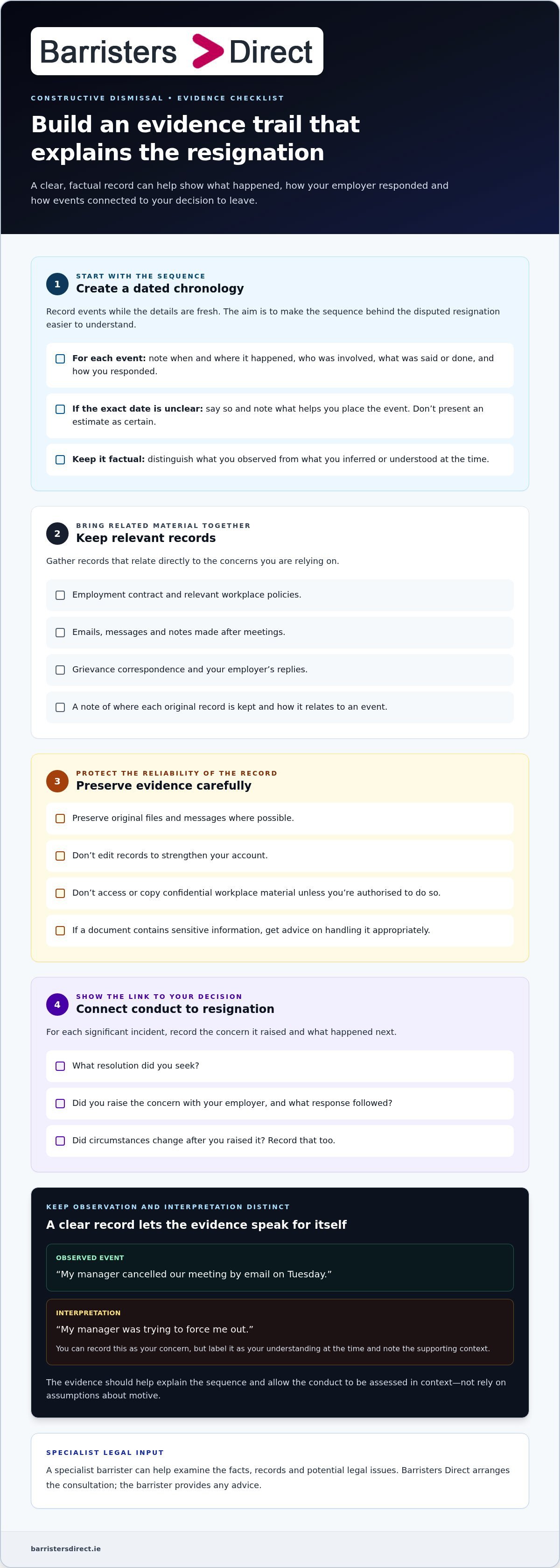 Constructive dismissal claim advice infographic