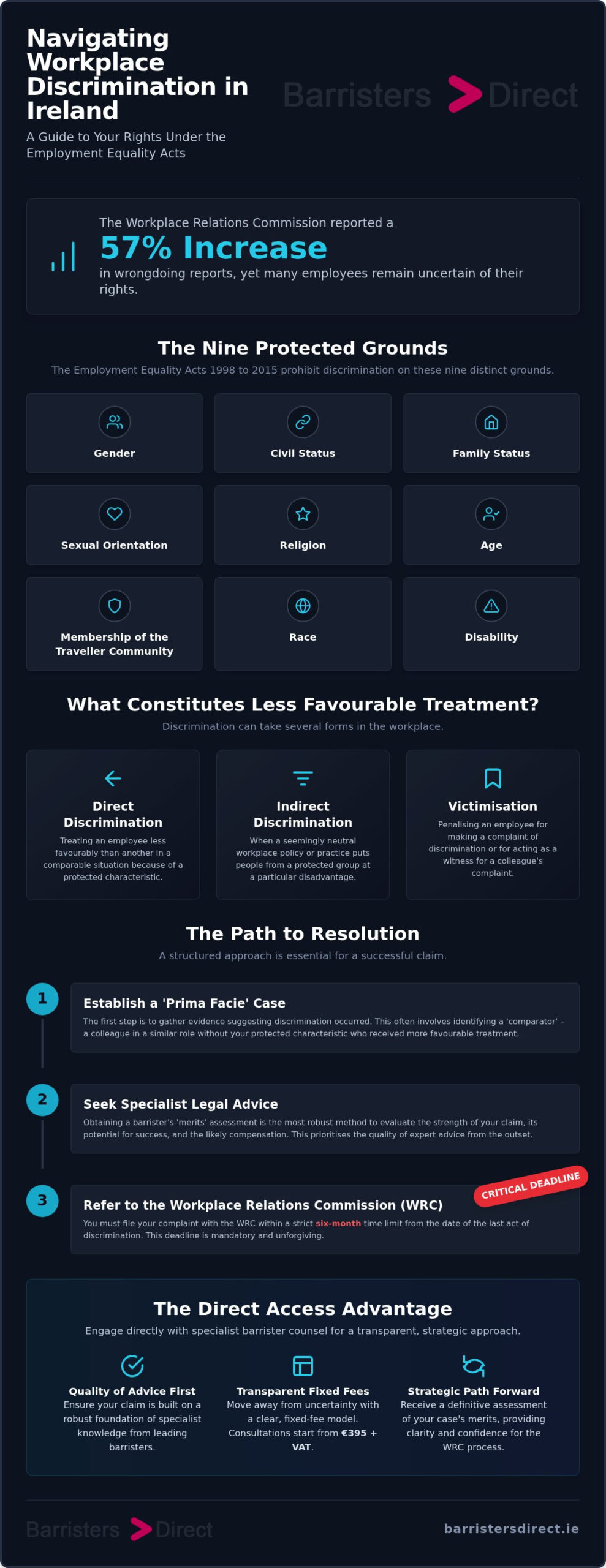 Navigating Workplace Discrimination in Ireland infographic
